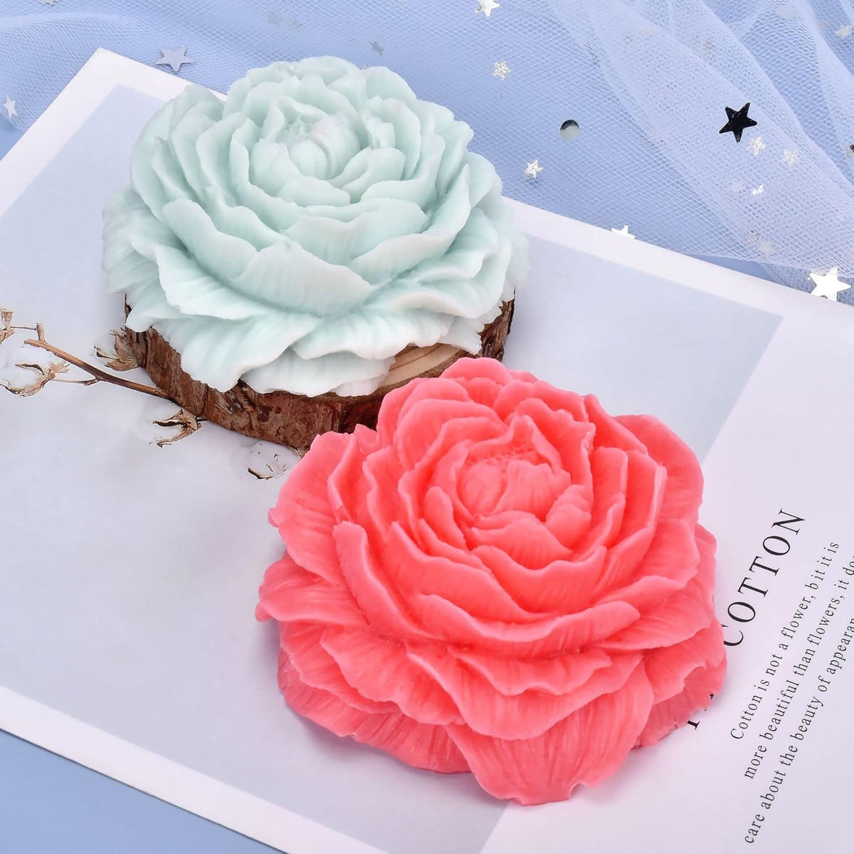 2 Pack Peony Flower Soap & Candle Mold - Silicone 3D Molds for Candy & Home Decor - Resin Casting &