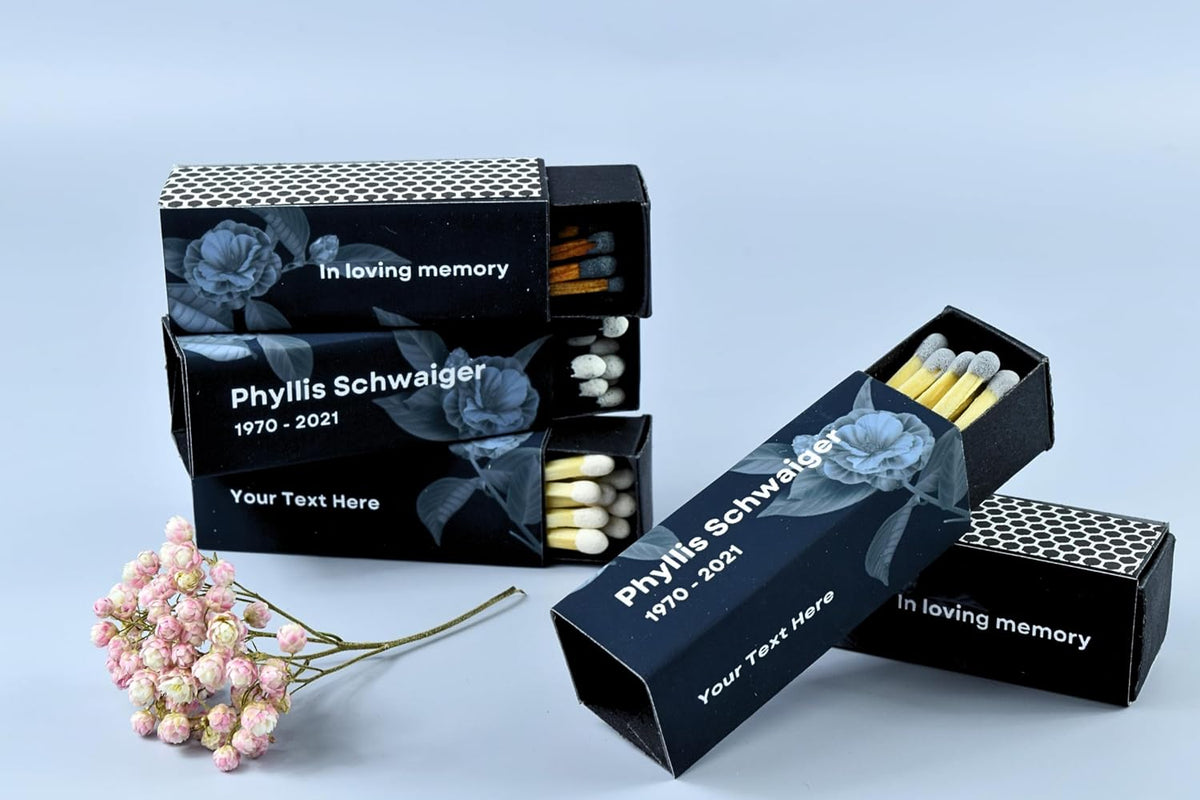 Customizable Funeral Matchboxes – Set of 10 – Memorial Design – Colorful Matchsticks – Perfect for