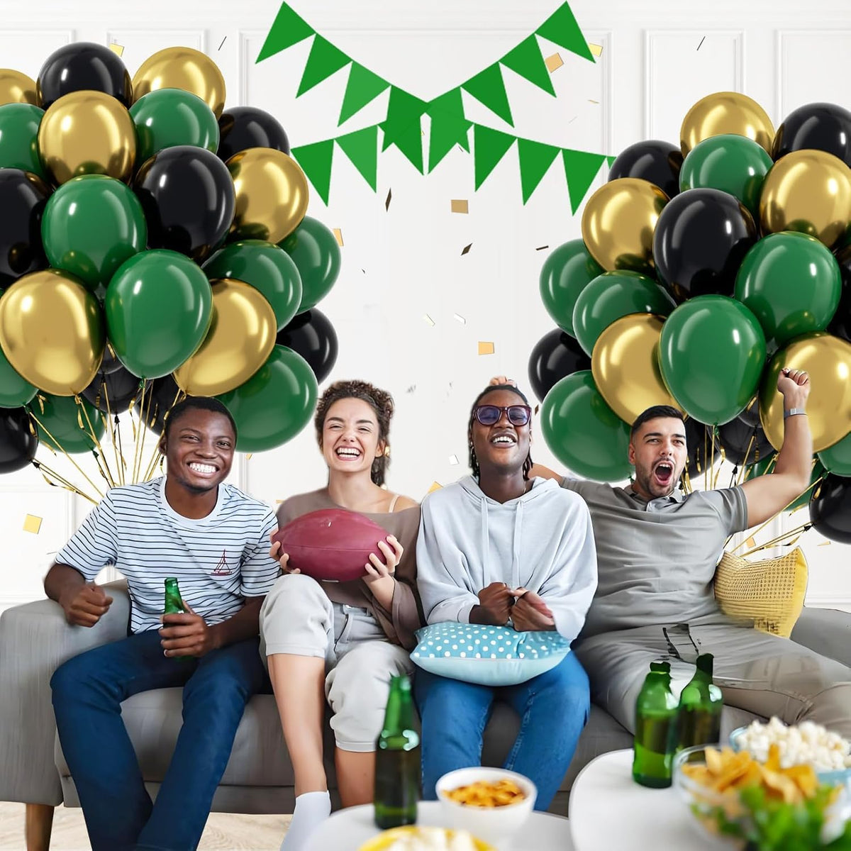 60pcs Green and Black balloons 12inch with Dark Green Metallic Gold Balloons for Jungle Safari
