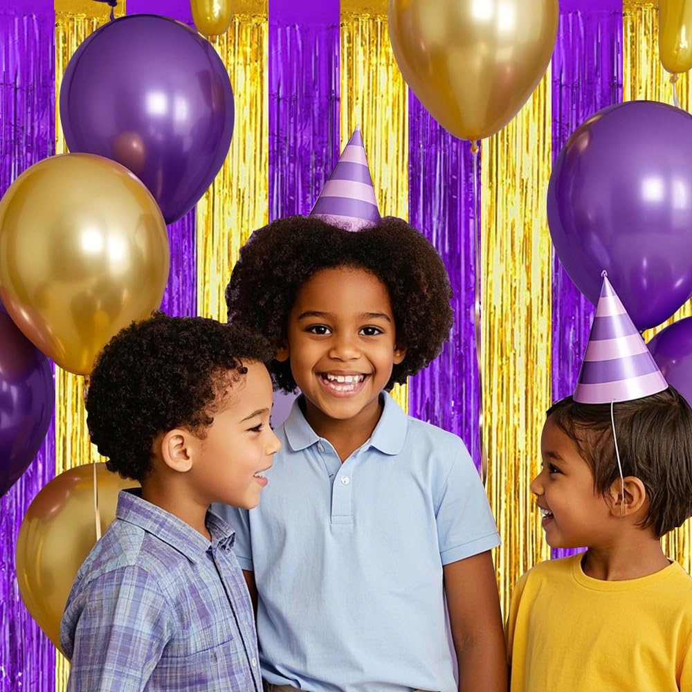 BEISHIDA 2Pcs Purple Gold Door Streamers Congrats Grade 2025 Decoration Backdrop Foil Fringe Tinsel