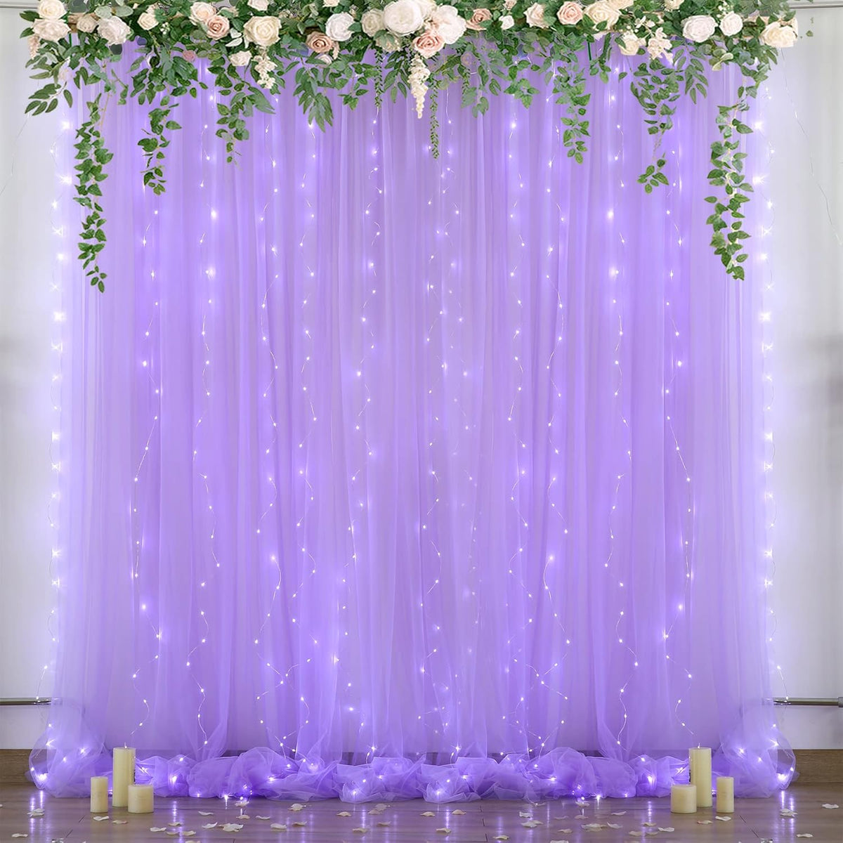 Lavender Tulle Backdrop Curtain with Lights String for Wedding Baby Shower 20×10ft Lavender Sheer