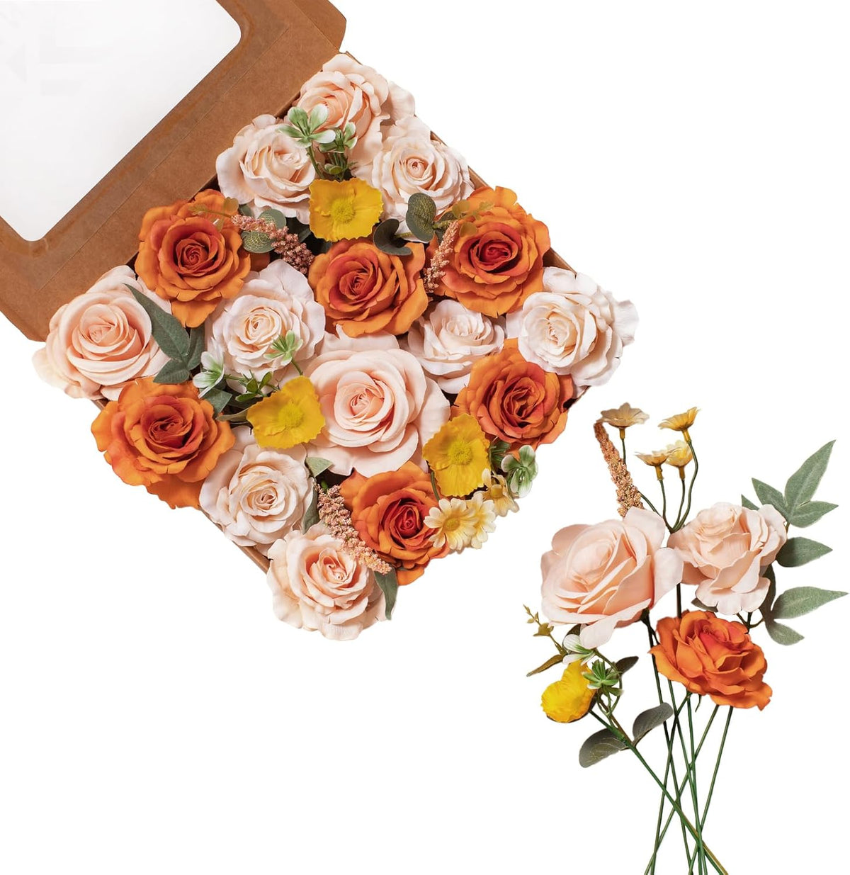 FANKO Rose Artificial Flowers Combo for DIY, Fake Orange Rose Artificial Silk Flowers with