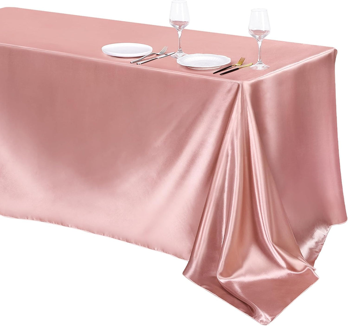 TURSTIN 1 Pack Rose Gold Satin Tablecloth 102 x 58 Inch Overlay Satin Table Cover Rectangle Bright