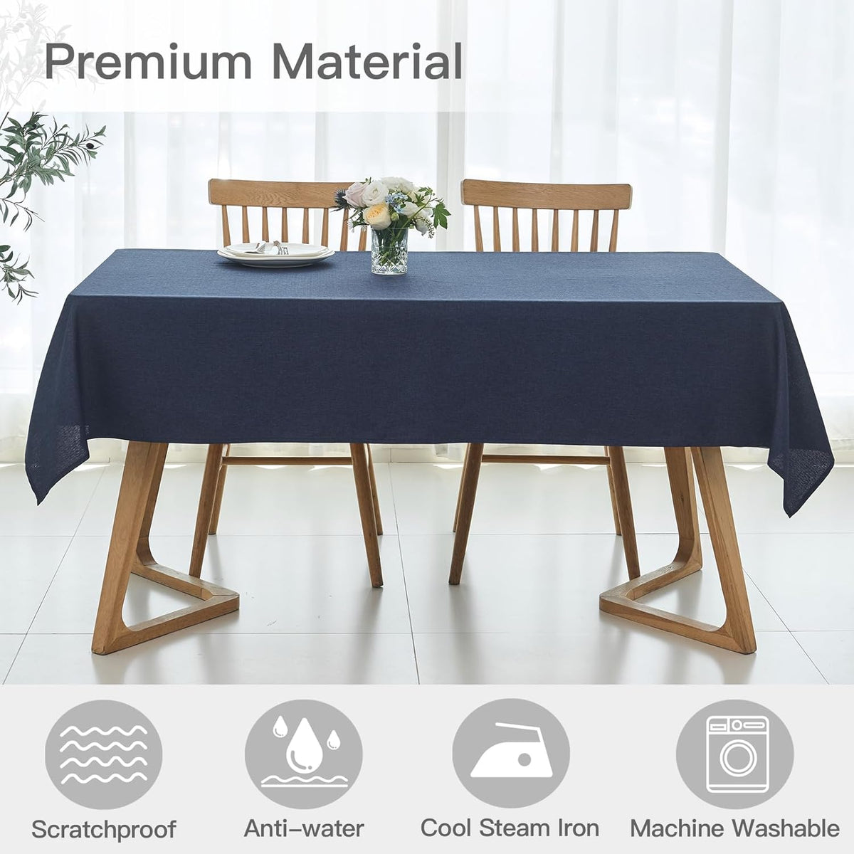 maxmill Rectangle Linen Textured Tablecloth Waterproof Spillproof Wrinkle Free Washable Fabric