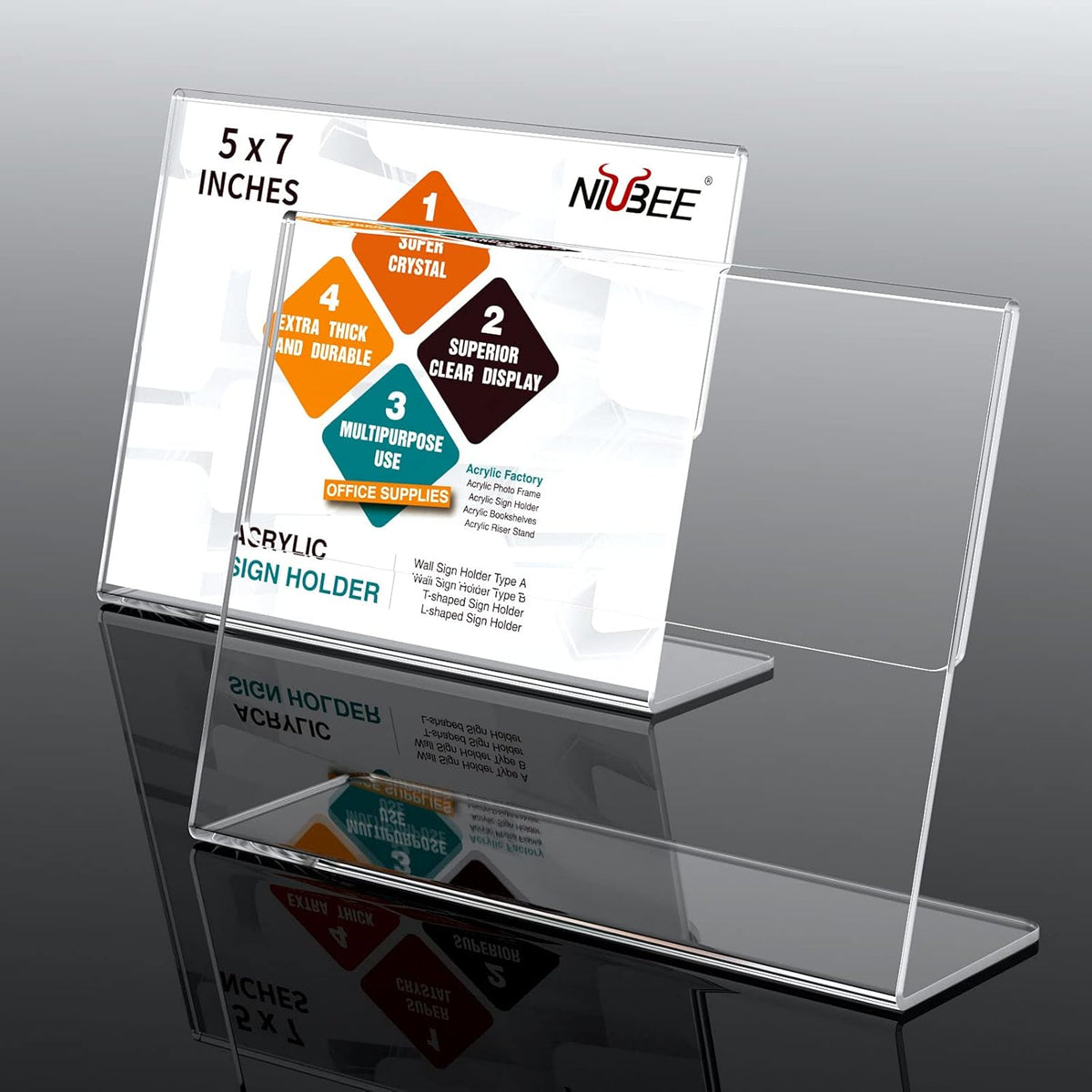 NIUBEE Slanted Back Acrylic Sign Holder 7 x 5 Inches, Clear Plastic Sign Holder Paper Display Table