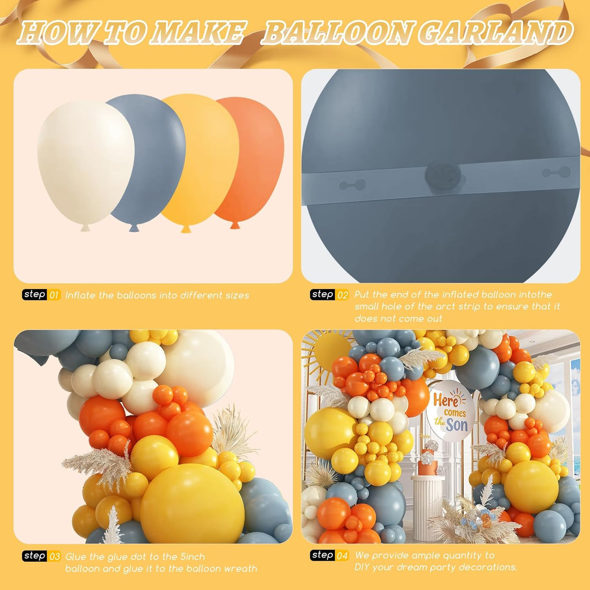 Here Comes the Sun Balloon Garland Arch Kit,412pcs Different Sizes 18 12 10 5 Inch Here Comes the
