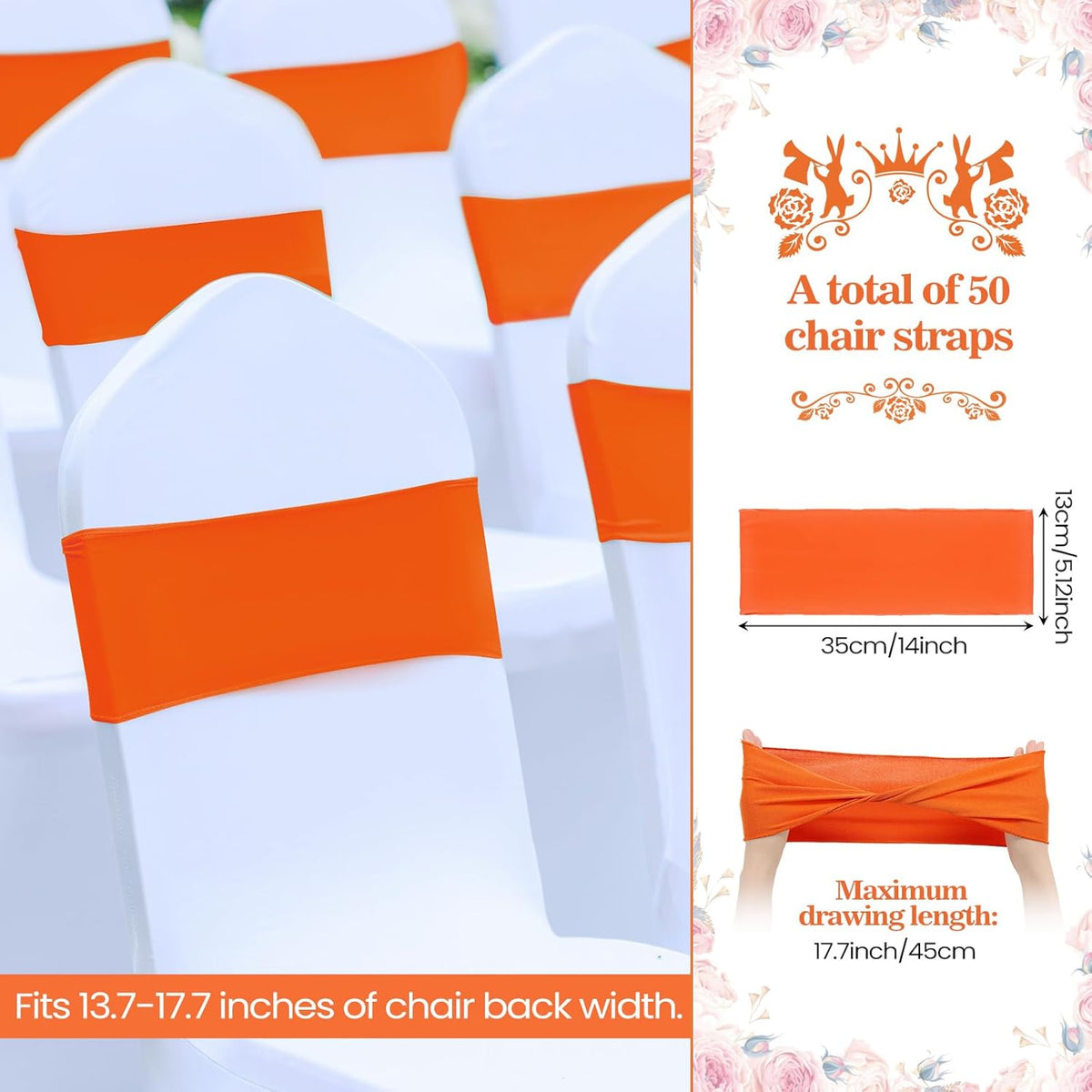 Kinlop 50 Pcs Spandex Chair Sashes Bows Chair Bands Slider Sashes for Covers Elastic Bands Ties