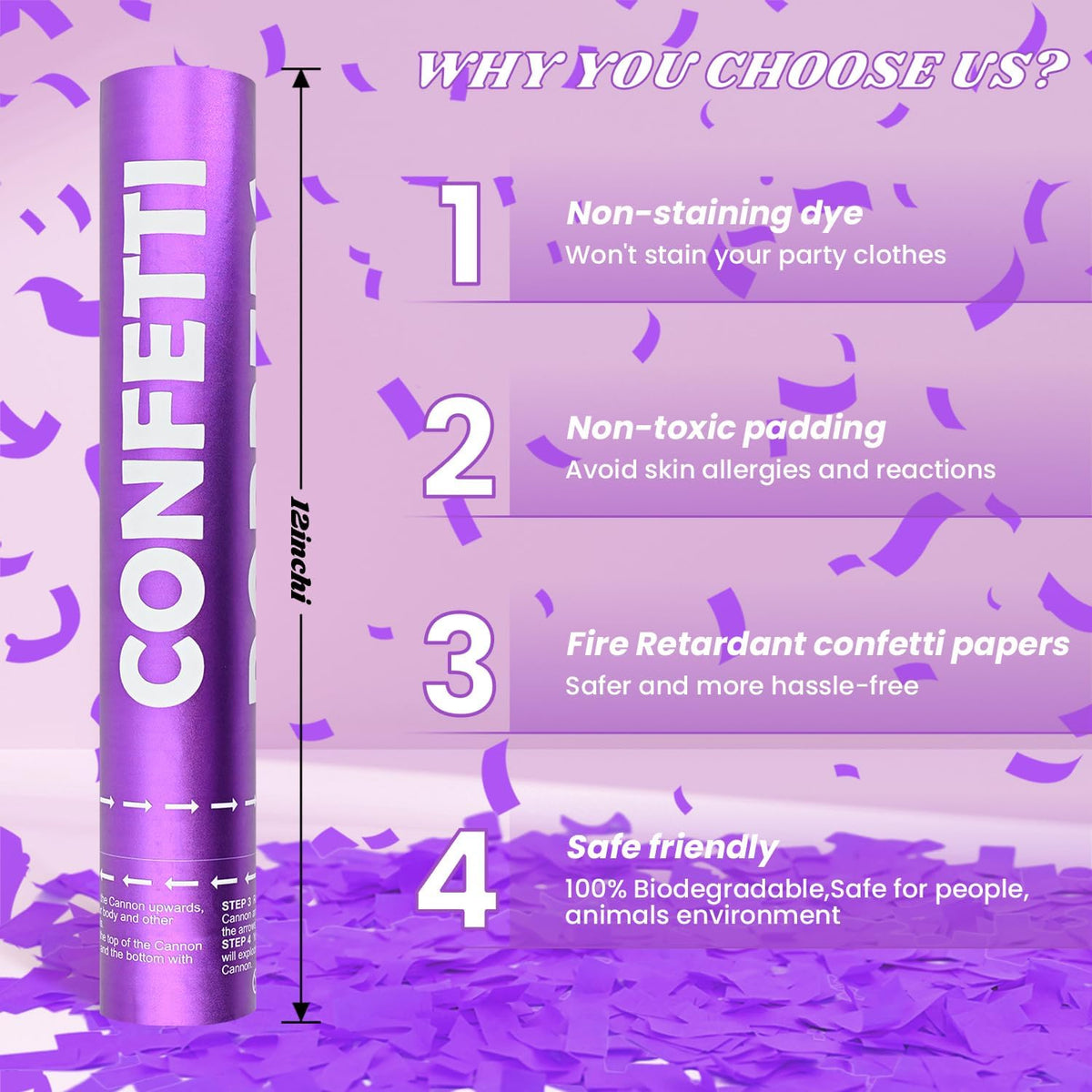 Confetti Cannon 12Pack Purple Biodegradable Cannon Poopers 12Inch Purple Party Poppers Confetti