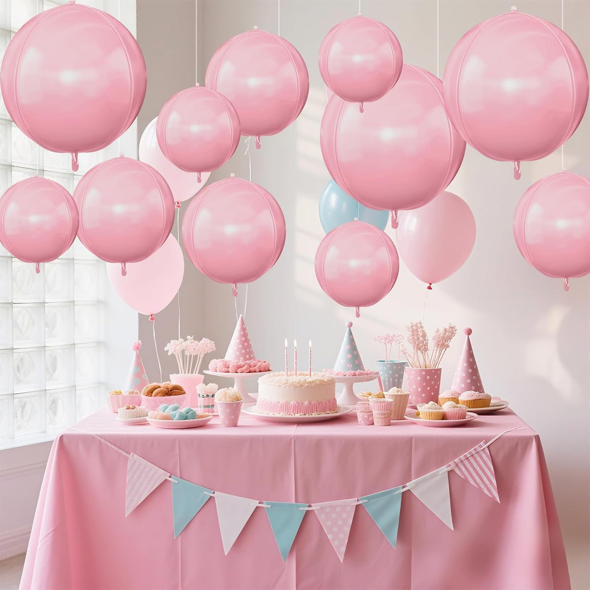 12Pcs Baby Pink Round Foil Balloons, 22" 15" 10" 4D Helium Light Pink Mylar Balloon, Pastel Pink