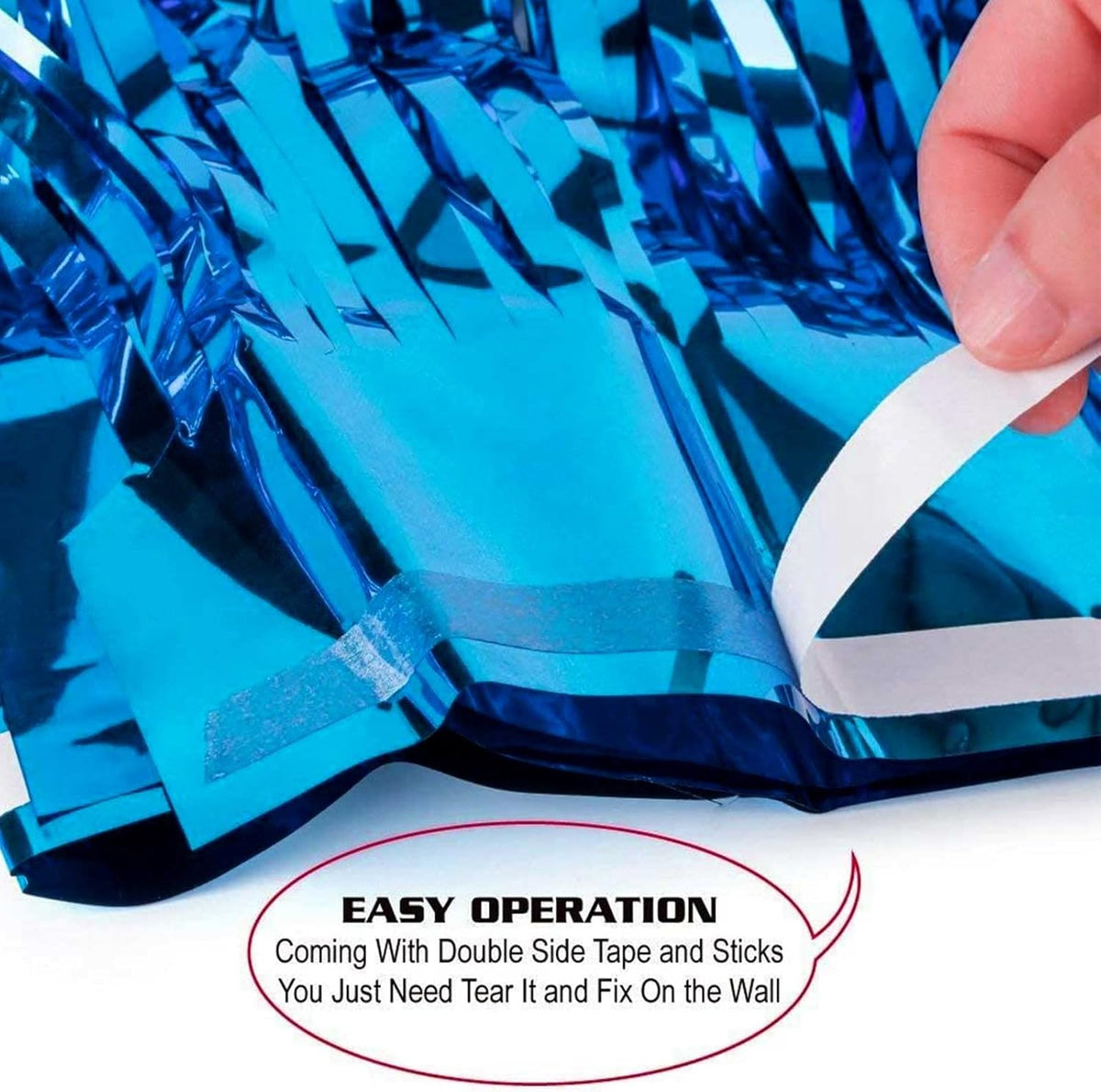4 Pack Lake Blue Foil Fringe Curtain Backdrop, 3.3Ft x 9.8Ft Metallic Tinsel Foil Fringe Streamers