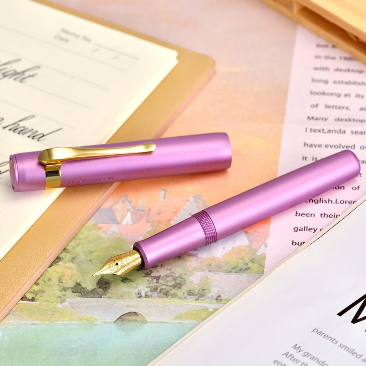 Hongdian M2 Black Forest Mini Fountain Pen, Medium Soft Golden Nib & Sleek Shape Aluminium Short