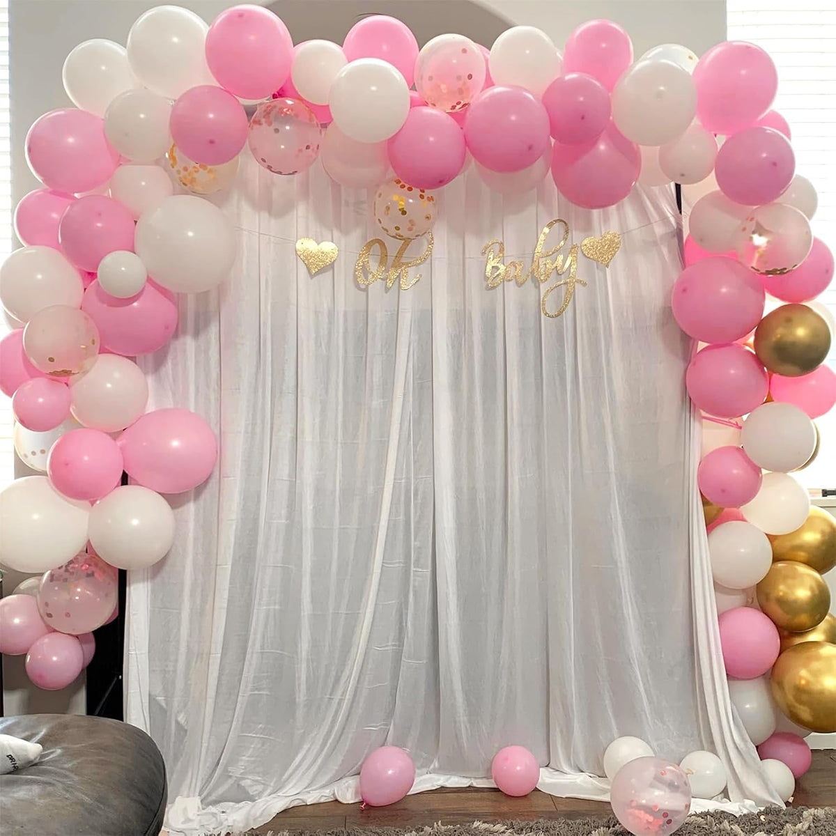 Netnology Pink Gold Confetti Balloons Set, 60Pcs 12 Inch Pink White Metallic Gold and Pink Gold