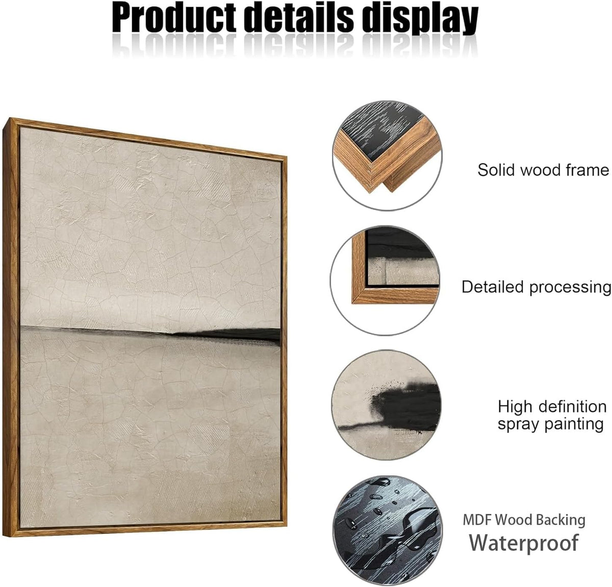 myusuar 3 Piece Large Modern Abstract Canvas Framed Wall Art For Living Room, Black And Beige