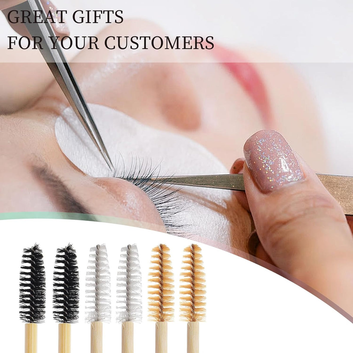 300PCS Disposable Mascara Wands Spoolie Brush Crystal Eyebrow Brushes Eyelash Extension Applicator
