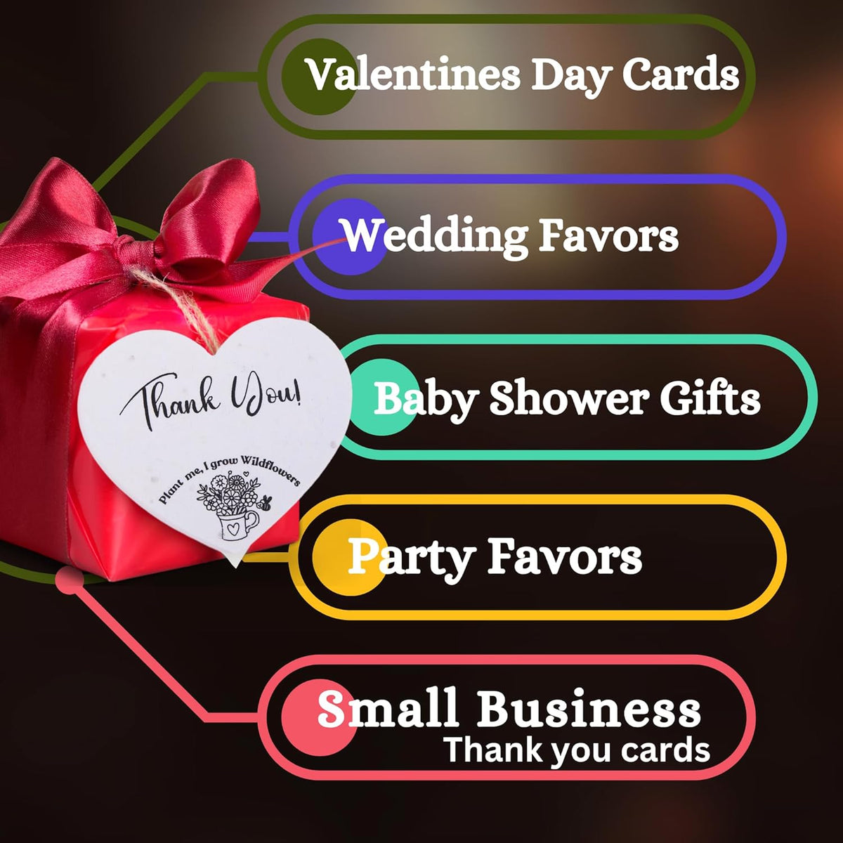 50 Plantable Seed Paper Hearts - Thank You Cards 2.5in x 2in | Handmade Seed Paper Embedded with