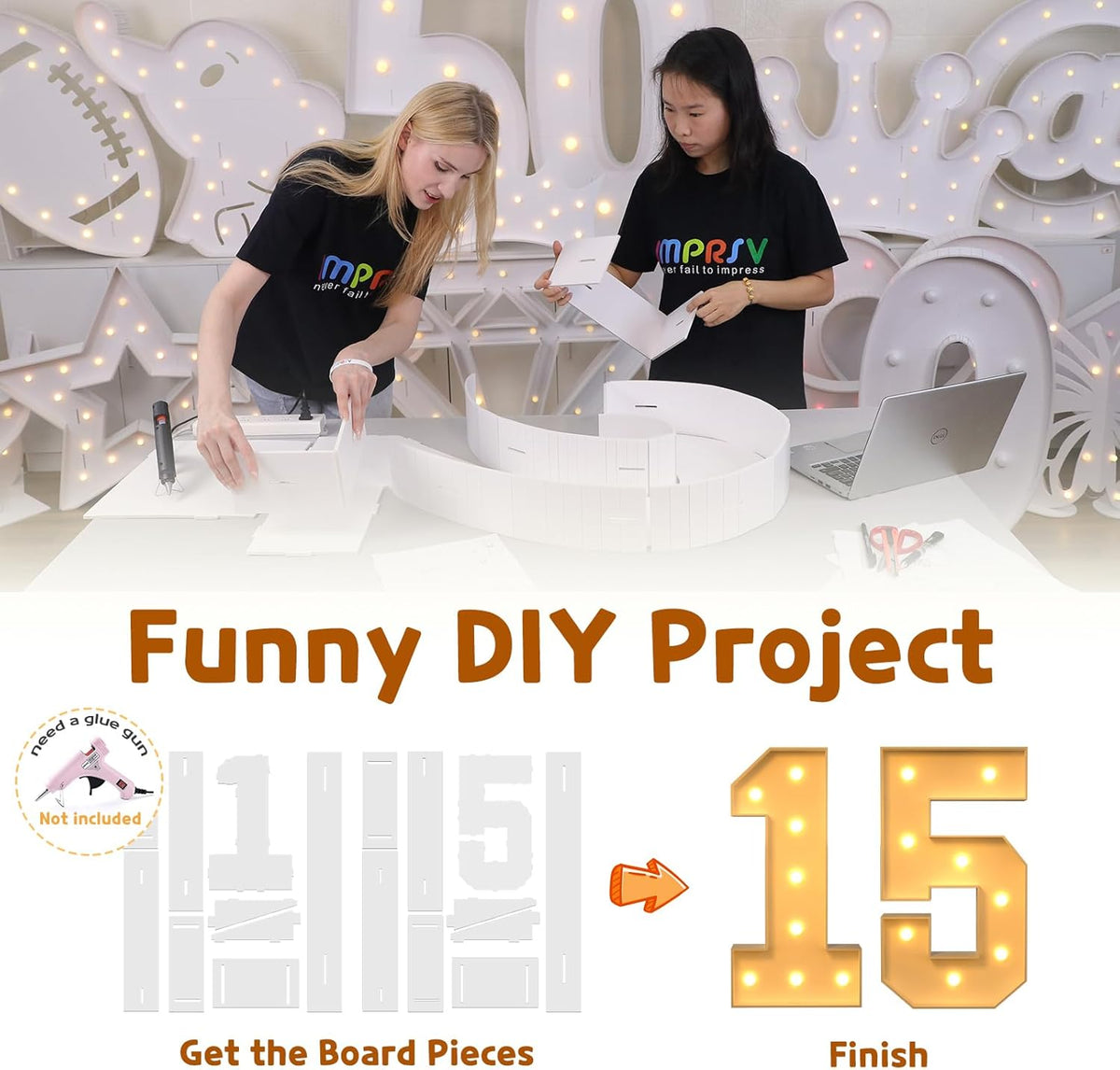imprsv 3FT Light Up Numbers, Marquee Numbers 15th Birthday Decorations for Girls Boys, 15th