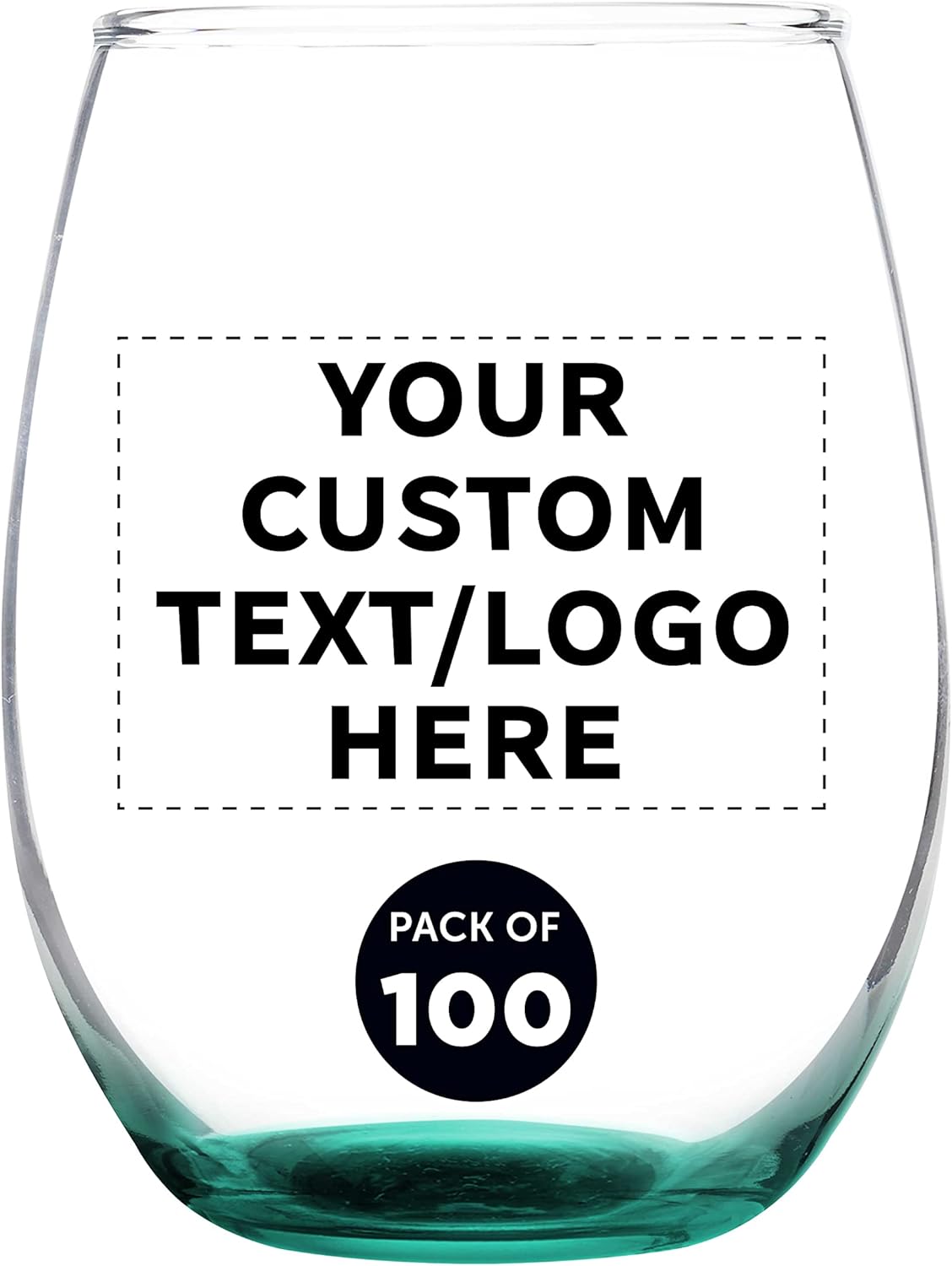 Custom Stemless Wine Glass 9 oz. Set of 100, Personalized Bulk Pack - Great for Wedding Favors