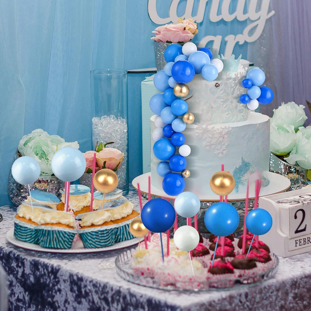 108 Pcs Balls Cake Topper DIY Cupcake Insert Foam Balloons for Cake Baking Wedding Anniversary