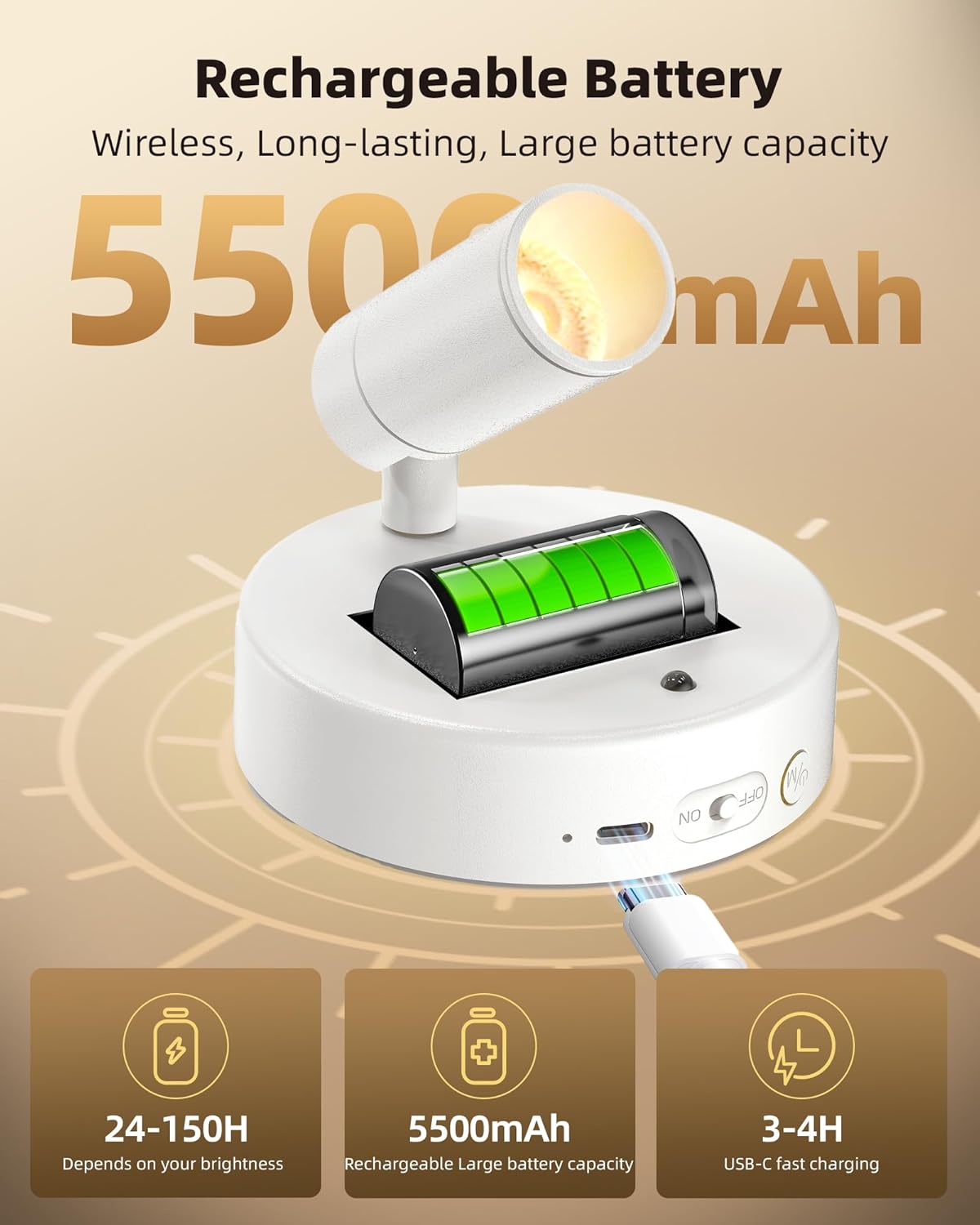 EZVALO Battery Powered LED Spotlight Indoor, Wireless Picture Lights with Remote,5500mAh