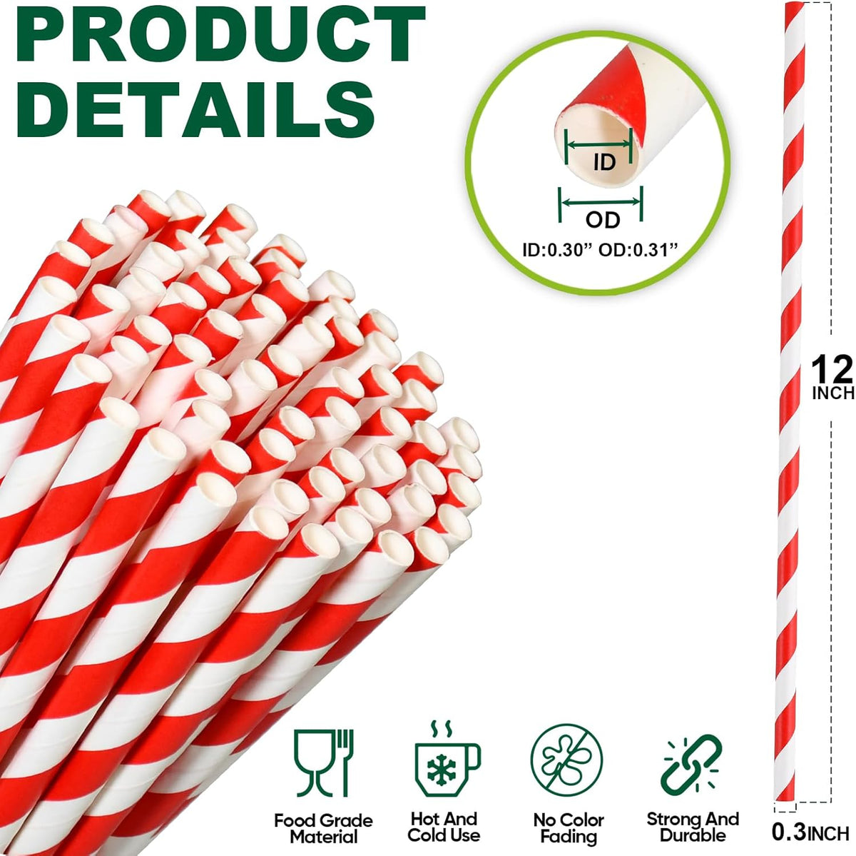 12 Inch Extra Long Large Paper Drinking Straws 8mm Wide - For Smoothies, Shakes, Tall Drinks, 40oz