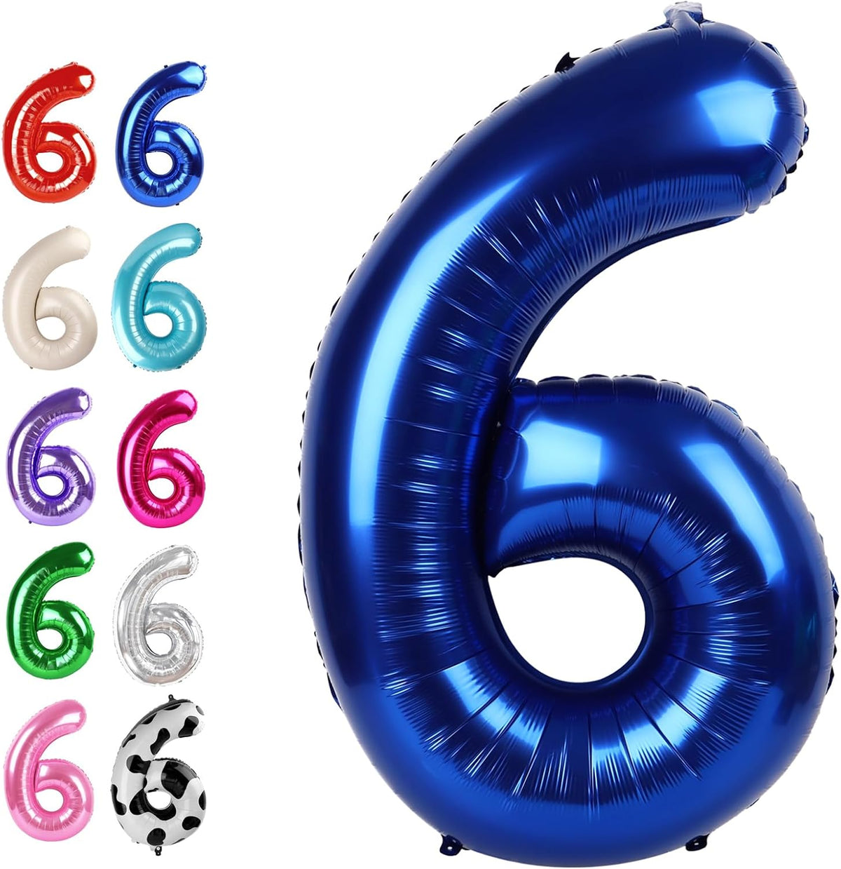 Night Blue 40 Inch Mylar Foil Number 6 Balloon, Birthday Digital Balloons for 6 16 Boy Girl Party