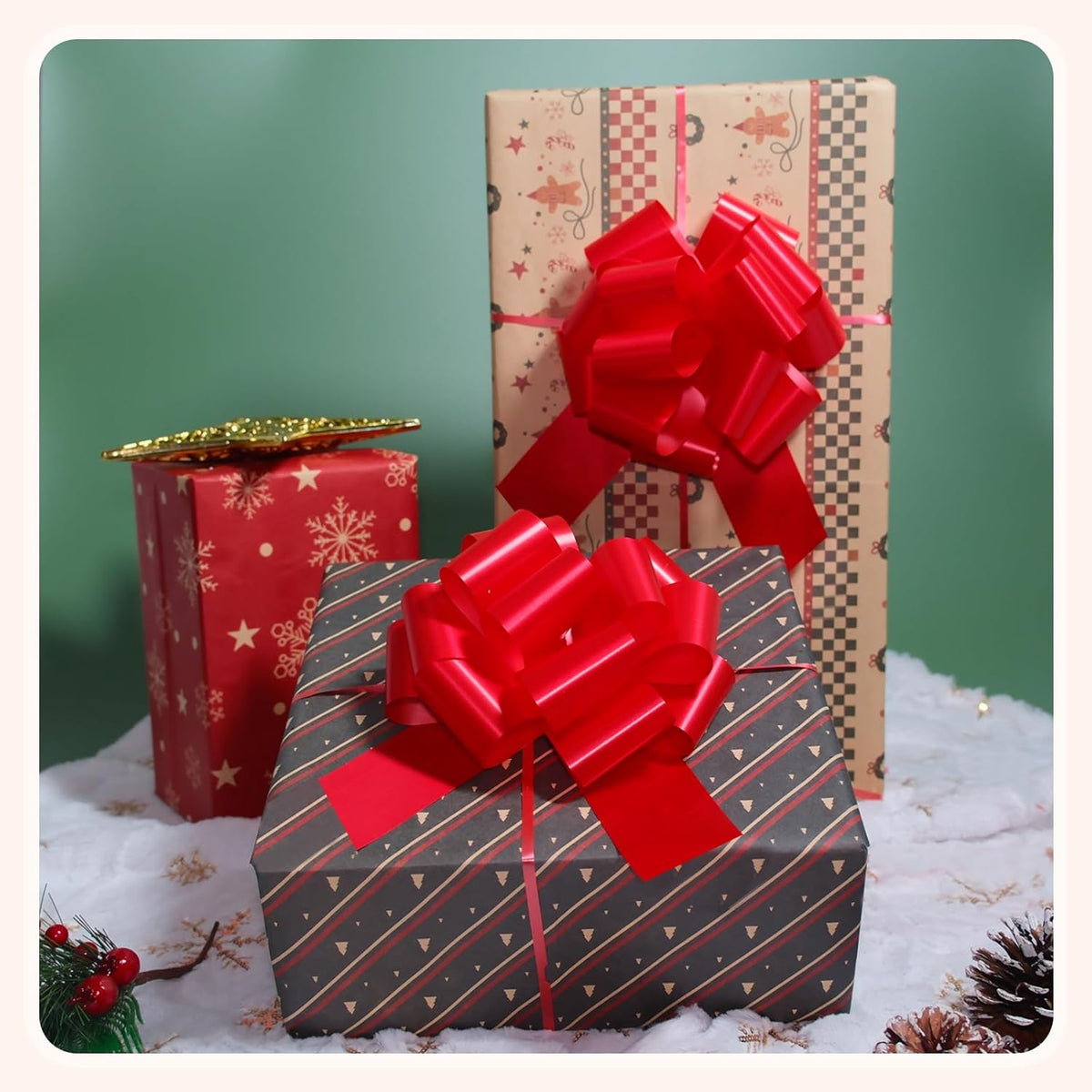 6 Pcs 6 Inch Red Pull Bows, Perfect for Gift Wrapping, Gift Wrapping Baskets Wedding Christmas