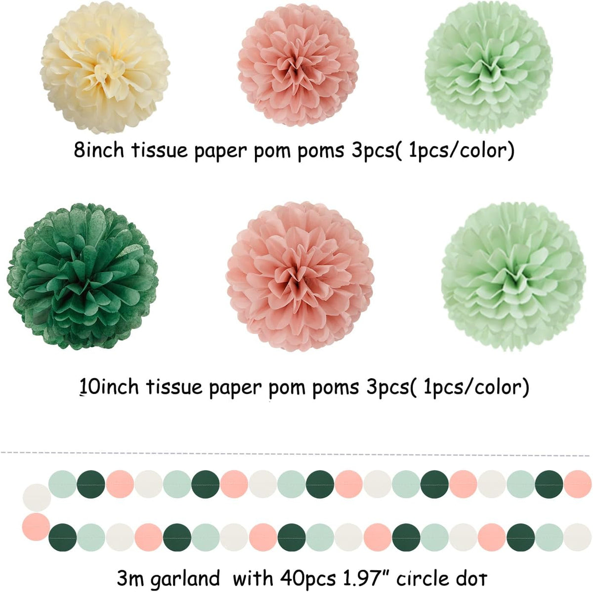Sage-Olive Green Pink-Beige Boho Party Decorations -23pcs Rustic Neutral Wedding Paper Tissue Pom