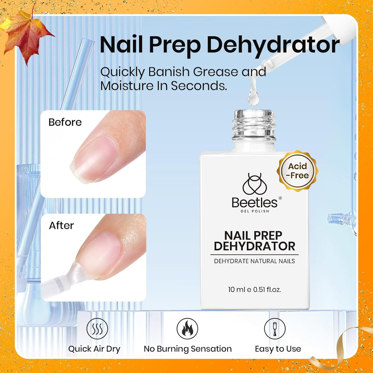 Beetles 15ml Nail Dehydrator and Primer - Acid Free & Hema-Free Natural Prep Dehydrate and Bond