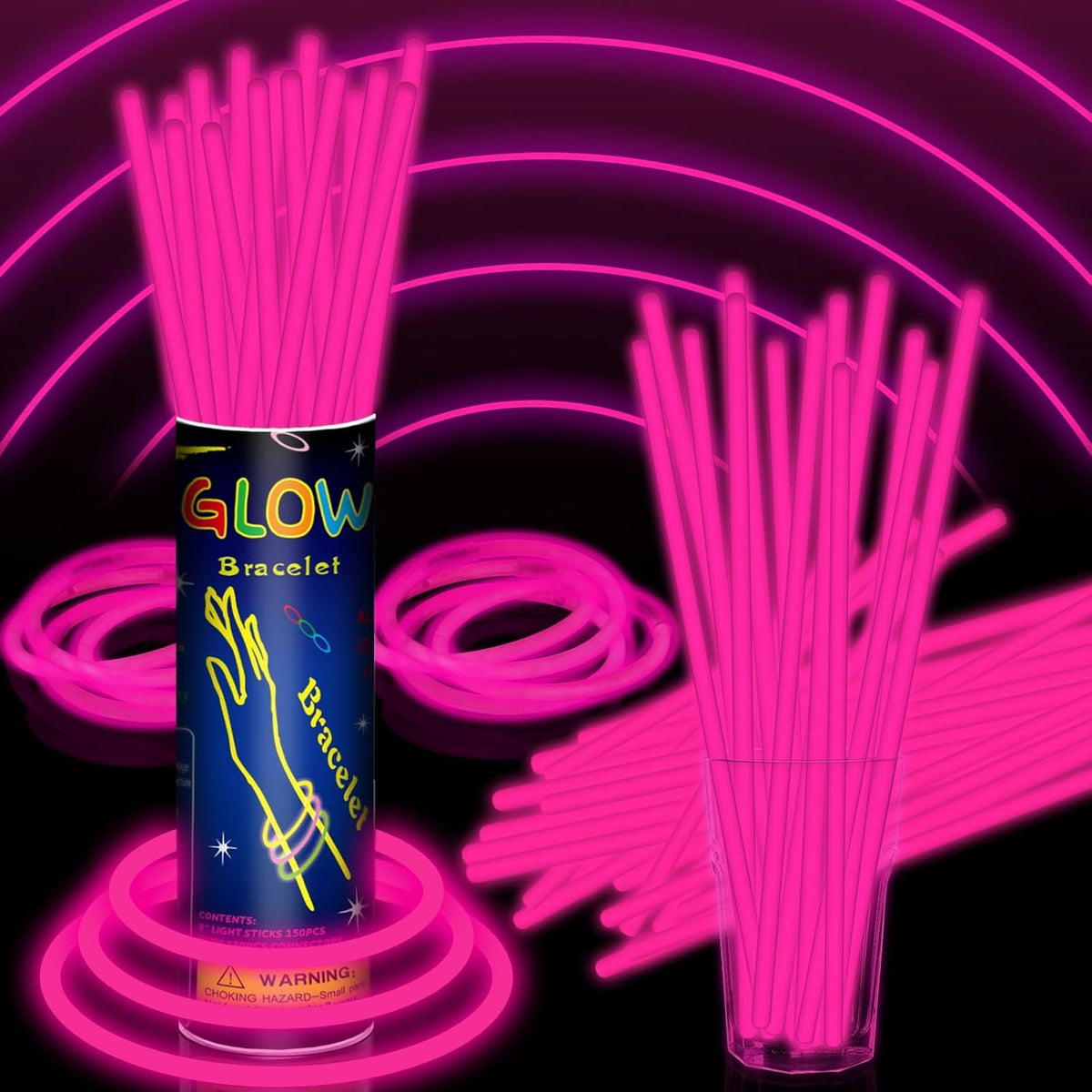 100 Pack 8” Pink Glow Sticks Bulk with 100 Connectors Neon Glow In The Dark Party favors Supplies