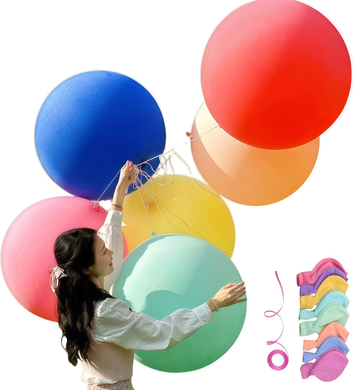Giant Heavy-Duty 36-Inch Balloons - Latex/Vinyl Material, Rainbow/Multicolor/Soft Color Scheme