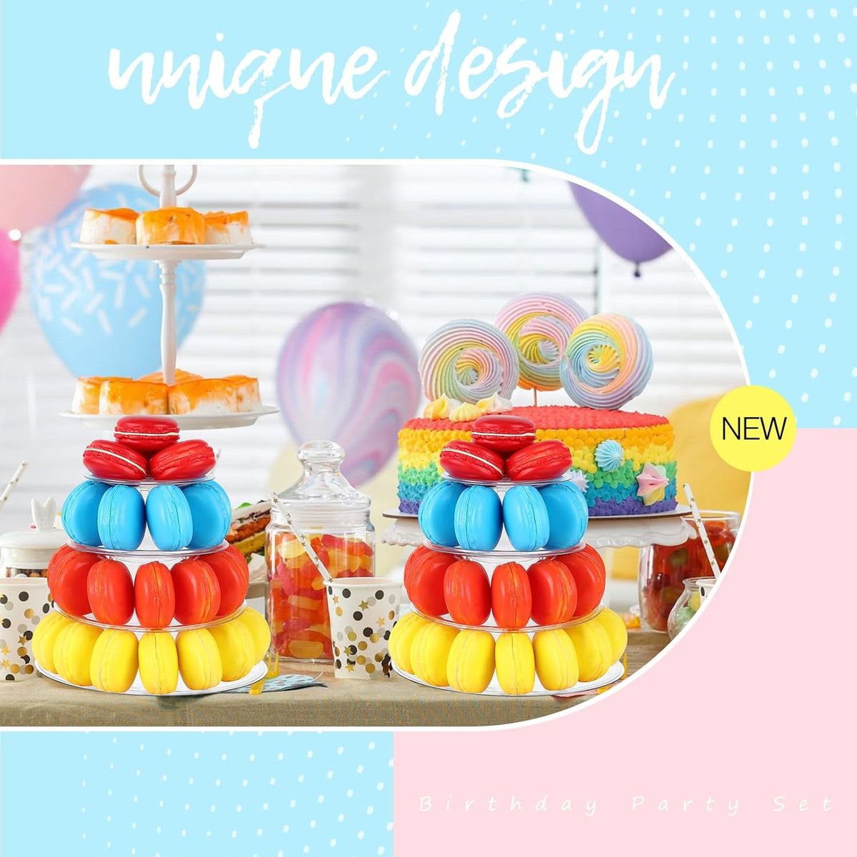 Juexica 4 Pcs Round Macaron Display Tower Stand 4 Tiers Plastic Cake Rack Macaron Wedding Cupcake
