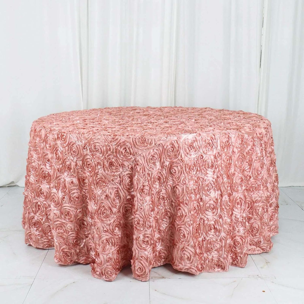 Efavormart 120" Dusty Rose Grandiose 3D Rosette Satin Round Tablecloth for Wedding Party Event
