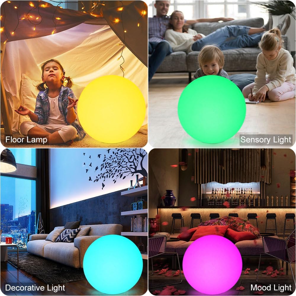 20-in LED Glowing Ball Light, Large Rechargeable LED Globe Orb Light w/Remote, Dimmable RGB Color