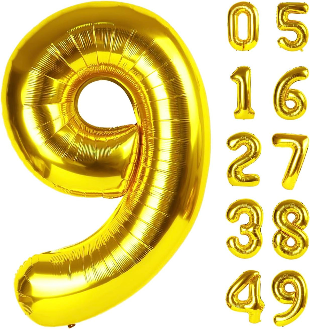 40 Inch Big Gold 9 Balloon Number, Jumbo Giant Happy 9th 19 29 39 49 99 Birthday Party Decorations