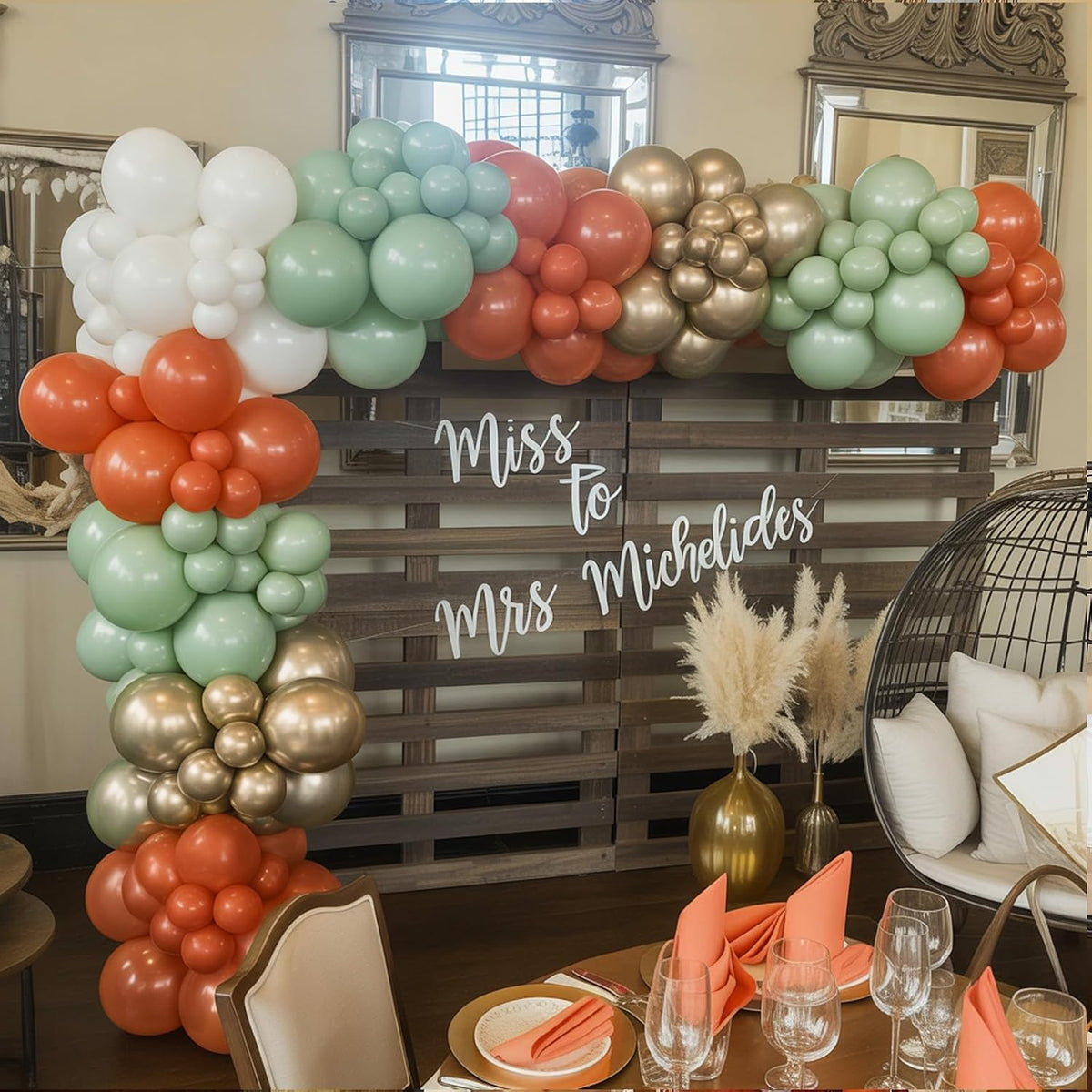 Fall Balloons Set, 12 Inch Thanksgiving Balloons, Retro Burnt Terracotta Rust Orange Dusty Sage