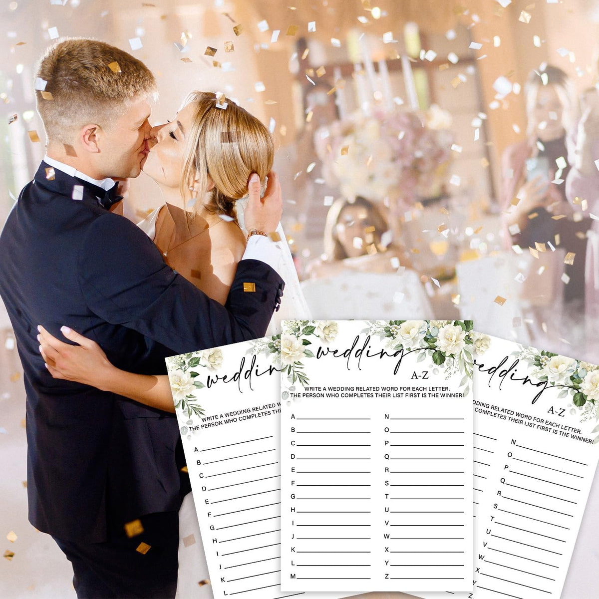 Eucalyptus Bridal Shower Games 30 Guests, Wedding A-Z Bridal Games for Showers, White Rose Wedding