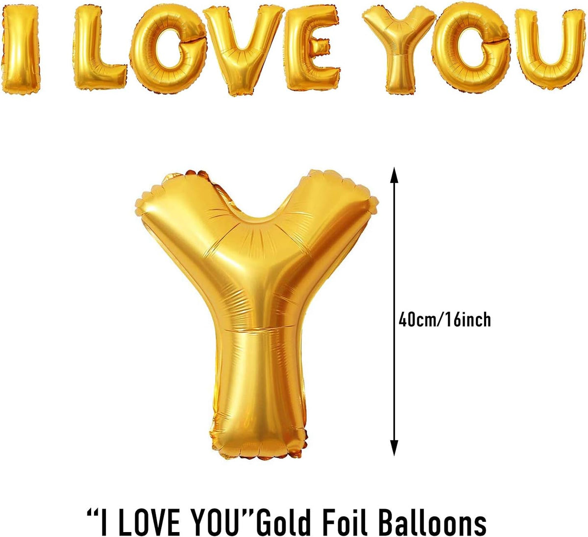 Rainmae I Love You Gold Balloons and Heart Balloons Kit with 1000 Pcs Dark-Red Silk Rose Petals