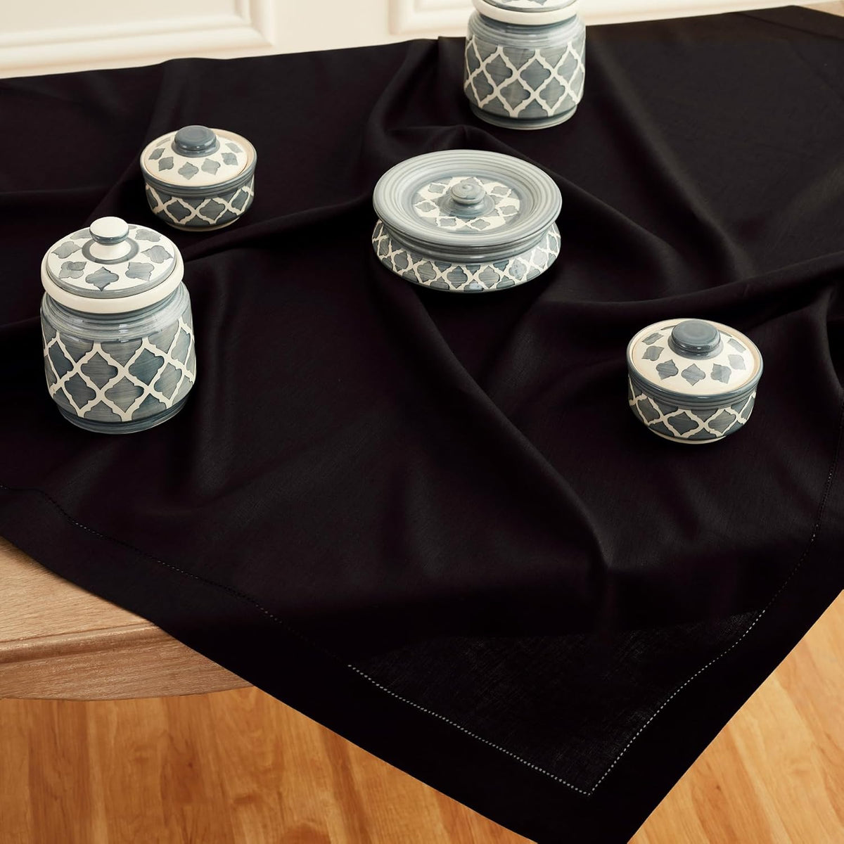 Solino Home Black Linen Tablecloth 52 x 52 Inch - 100% Pure Linen Square Table Throw - Classic