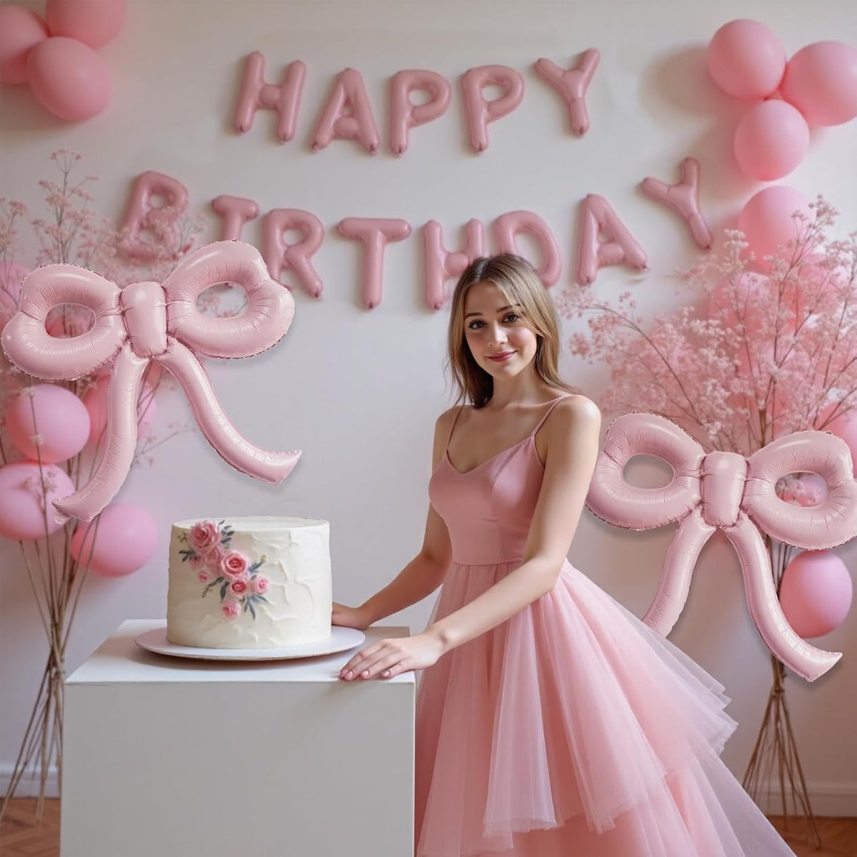 4 Pcs Light Pink Bow Balloons Bow Party Decorations for Girl Women Bow Birthday Decorations Giant