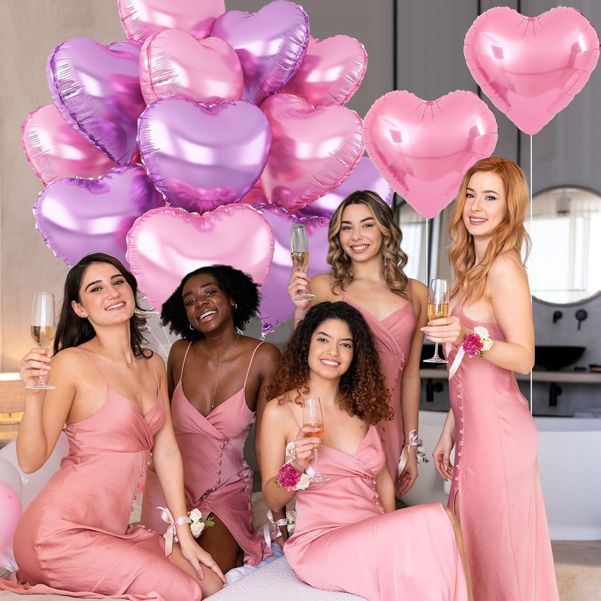 Pink Purple Heart Balloons,12Pcs Light Pink Heart Shaped Foil Balloons,18Inch Purple Pink Helium