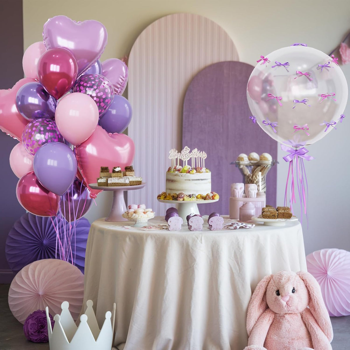 Purple and Pink Balloons Heart Balloons as Princess Birthday Party Decorations, Metallic Magenta