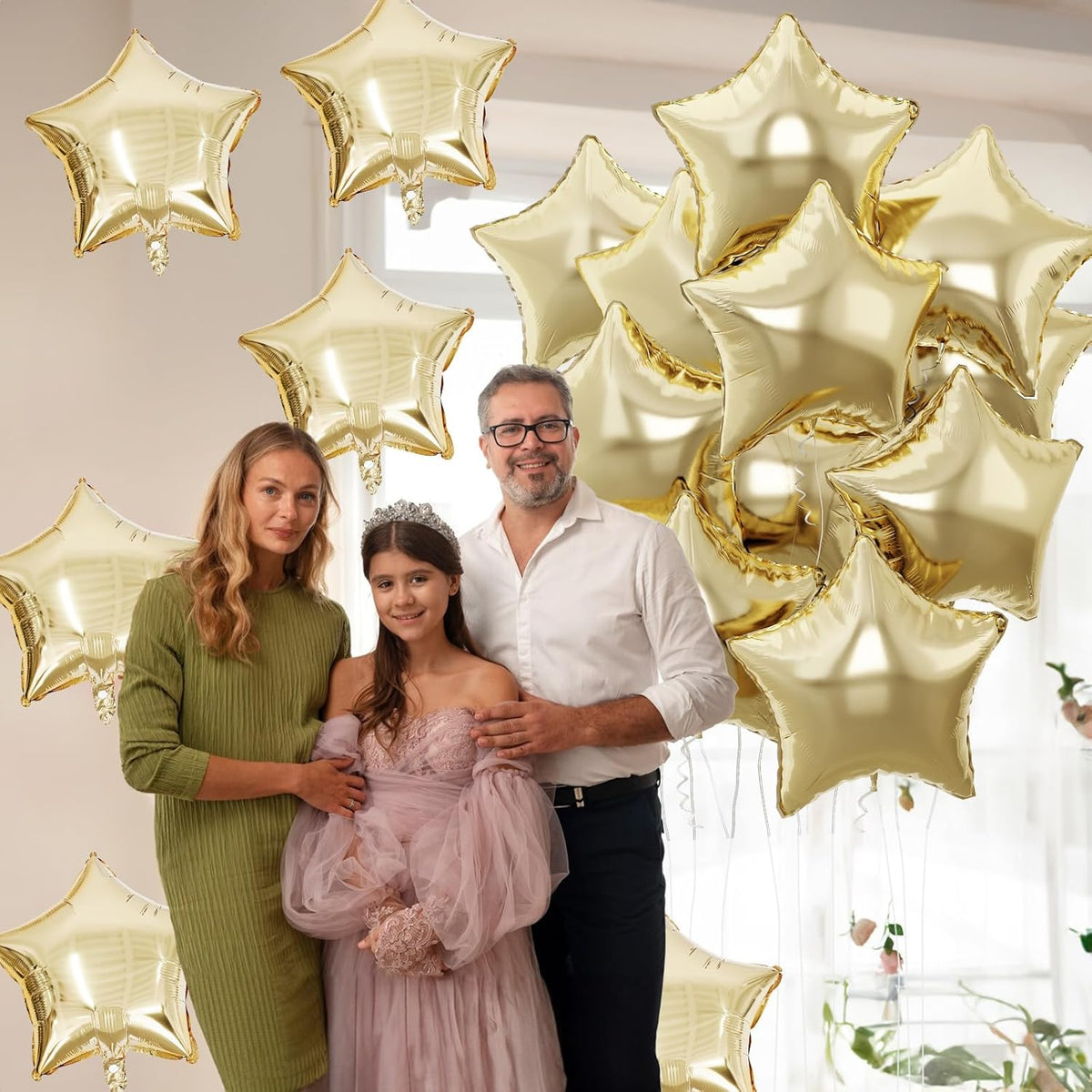Gold Star Foil Balloons, 18 Inch Light Gold Stars Shape Foil Helium Balloons, 10 Pcs Large Light