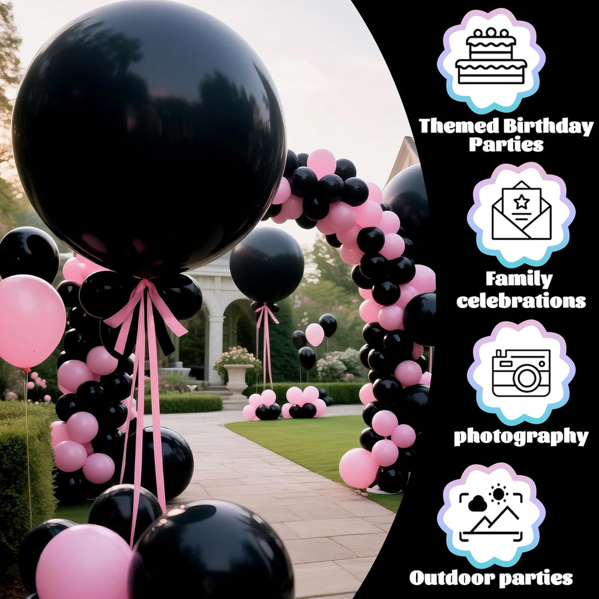 KAWKALSH Black Balloons 9pcs 36 Inch Extra Large Big Jumbo Giant Matte Black Latex Helium Balloons