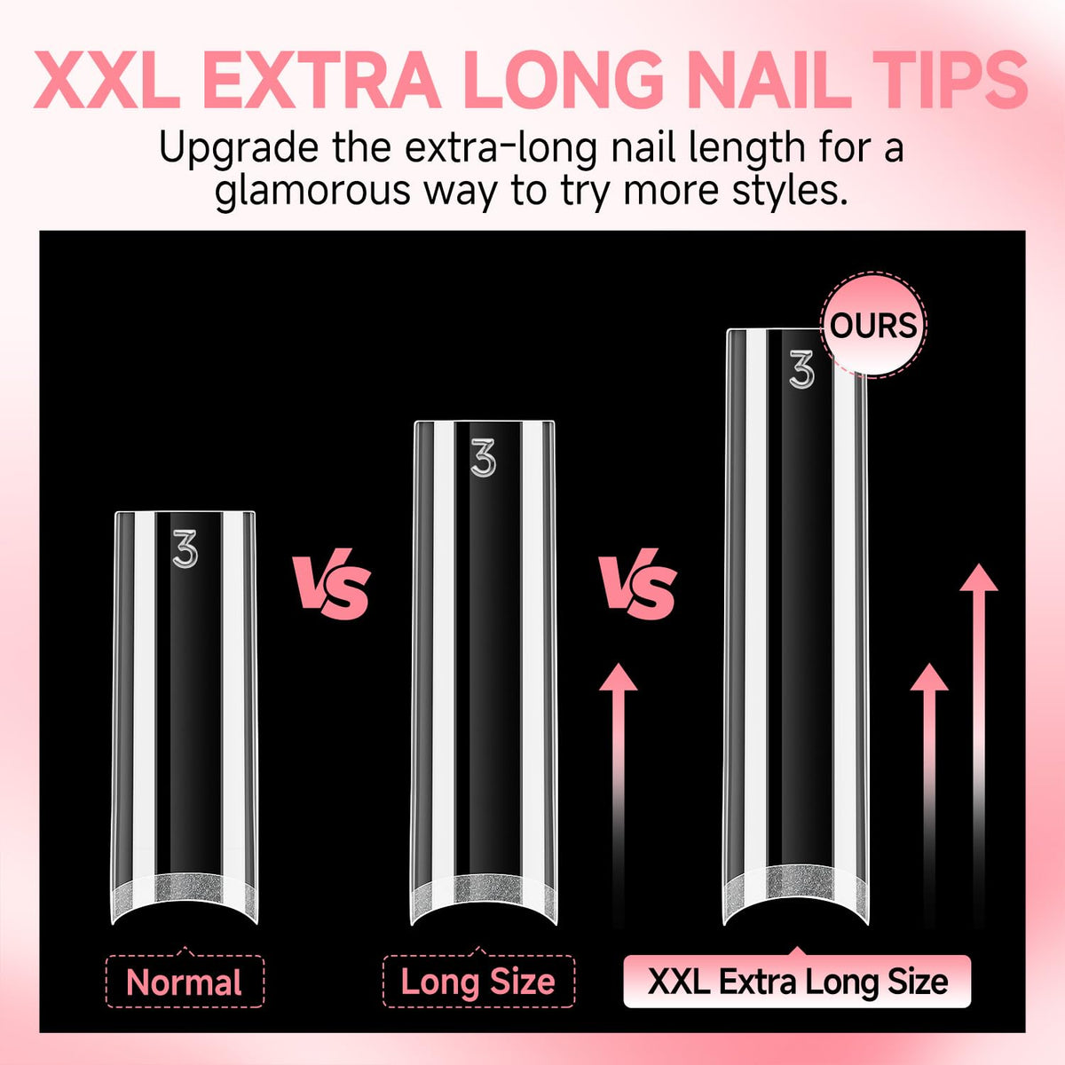 UNA GELLA No C Curve Nail Tips 504 PCS Extra Long XXL Tapered Square Nail Tips Half Cover Nails