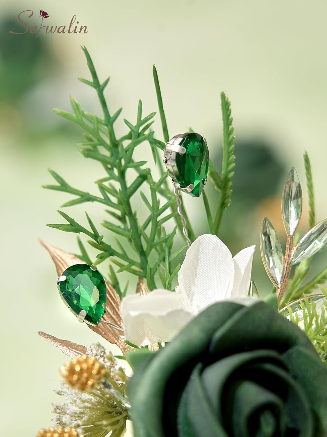 Serwalin 10Pcs Boutonniere for Men, Green Groom and Best Man Boutonniere, Artificial Flowers for