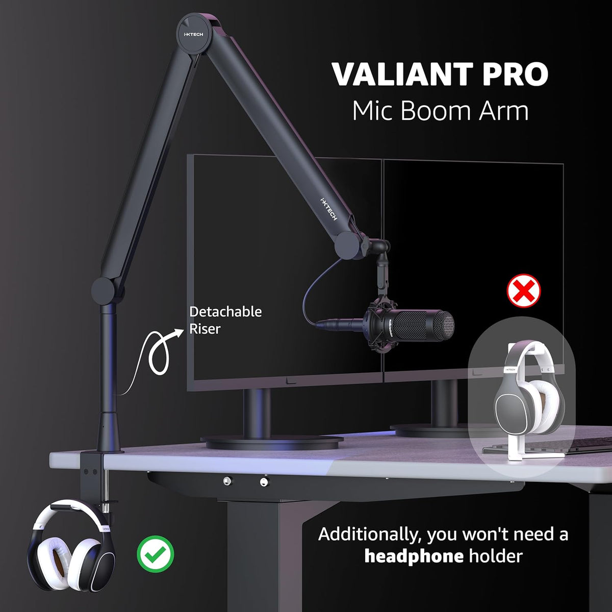 IXTECH Mic Arm Boom Arm 360° Rotatable Microphone Boom Arm Mic Boom Arm with Desk Mount, Fully