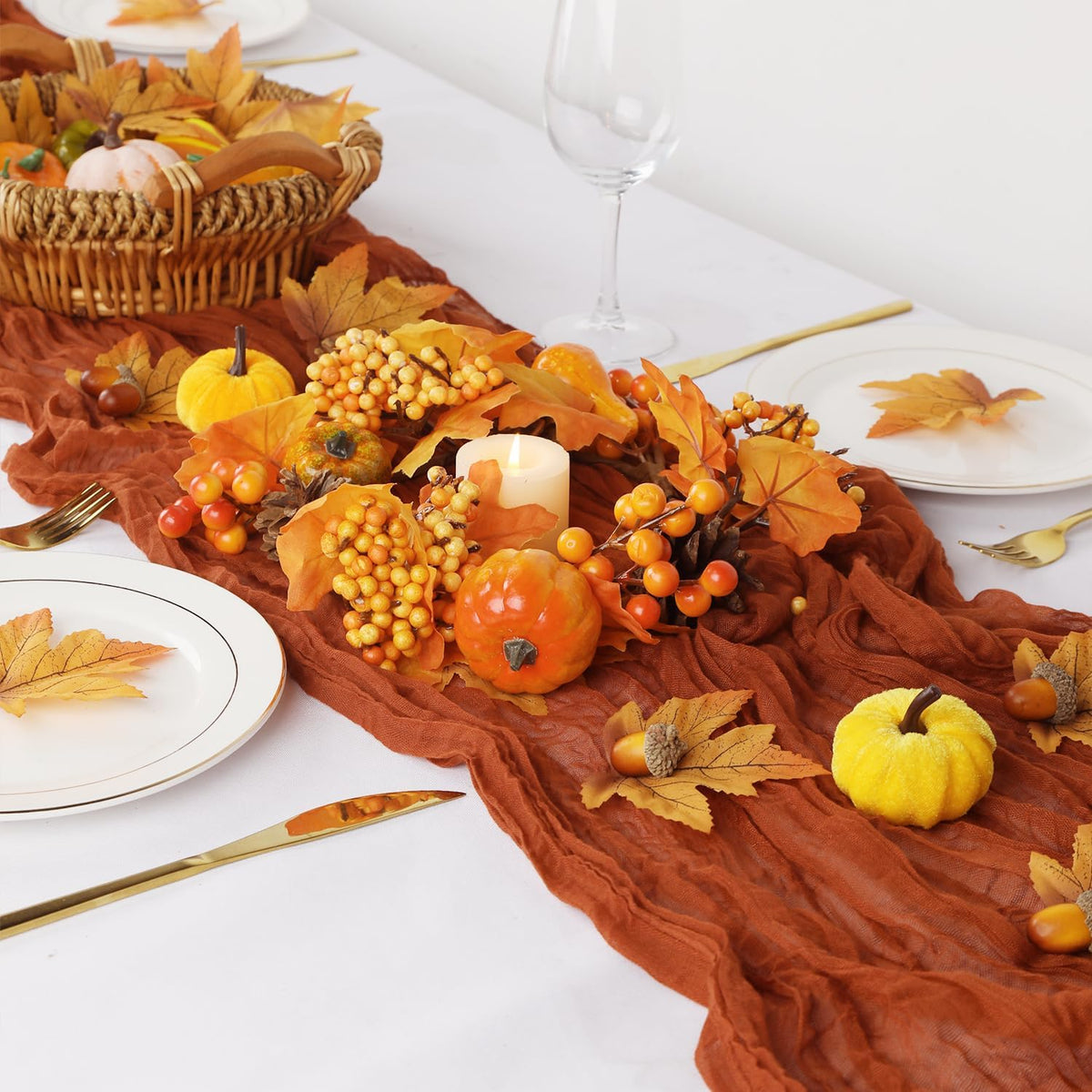 Fall Table Runner Terracotta Cheesecloth Table Runner 35x120in Burnt Orange Cheese Cloths Table