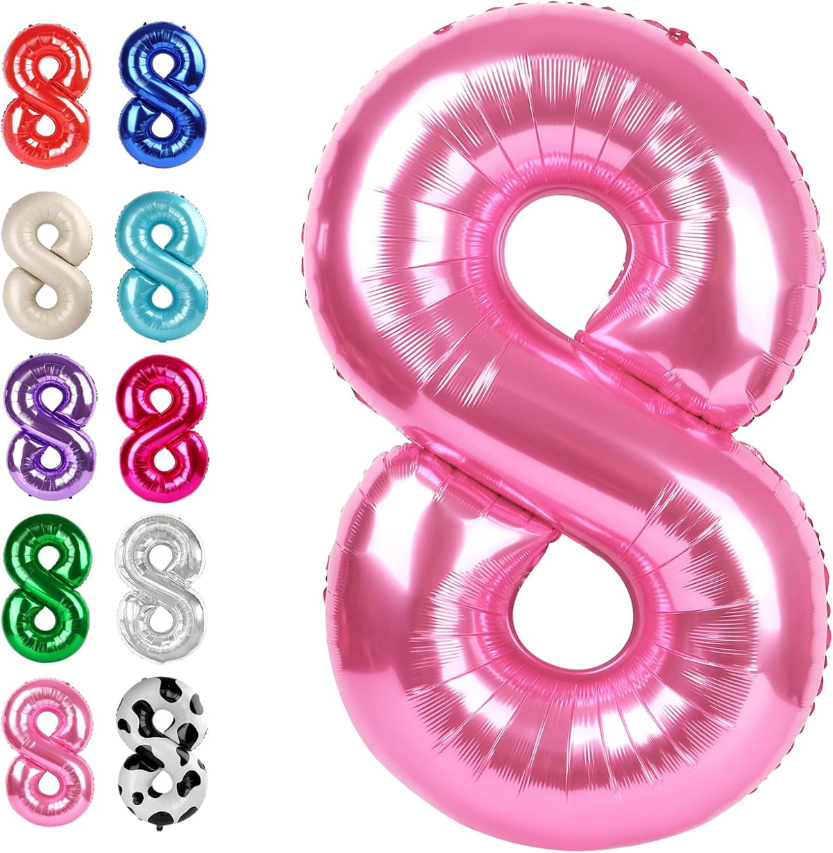 Pink Foil Number 8 Balloon 40 Inch, Helium Mylar Eight Number 8 18 28 38 48 58 80 88 Birthday