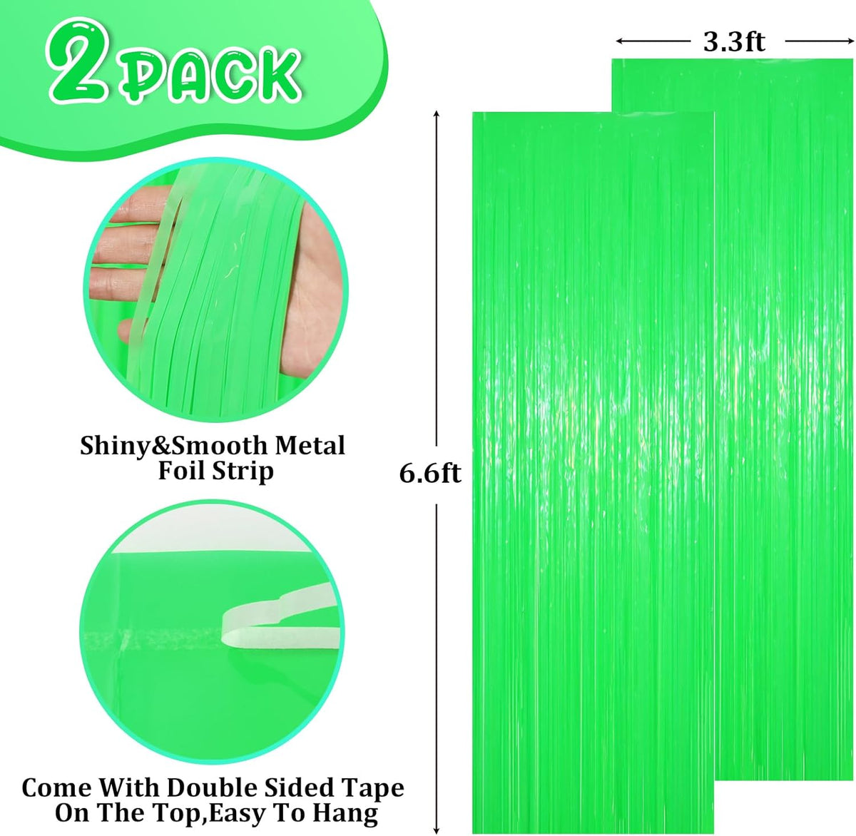 2 Pack Pastel Green Foil Fringe Backdrop Curtains, Tinsel Streamers Party Decorations, Fringe