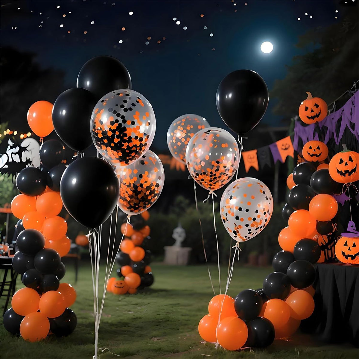 Patimate Black Orange Halloween Balloons Set, 50 pcs 12 inch Orange Black Confetti Latex Balloons